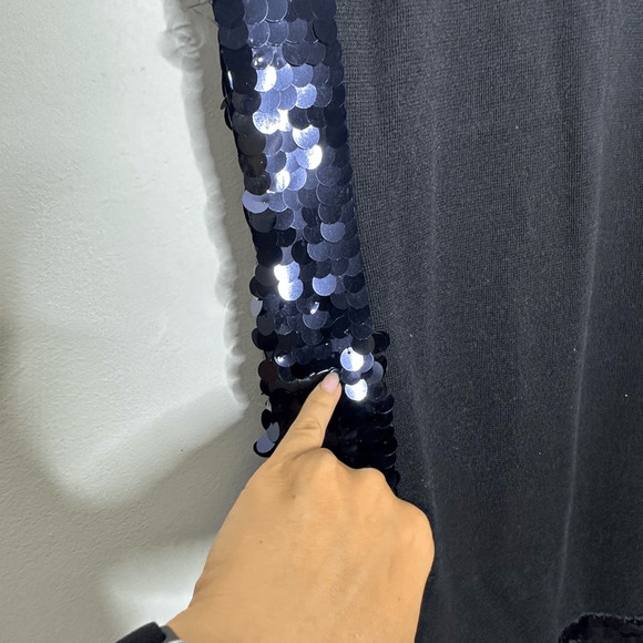 TORY BURCH Wool Sheath SEQUIN Dress Navy Blue black paneled womens s SMALL - Picture 3 of 8